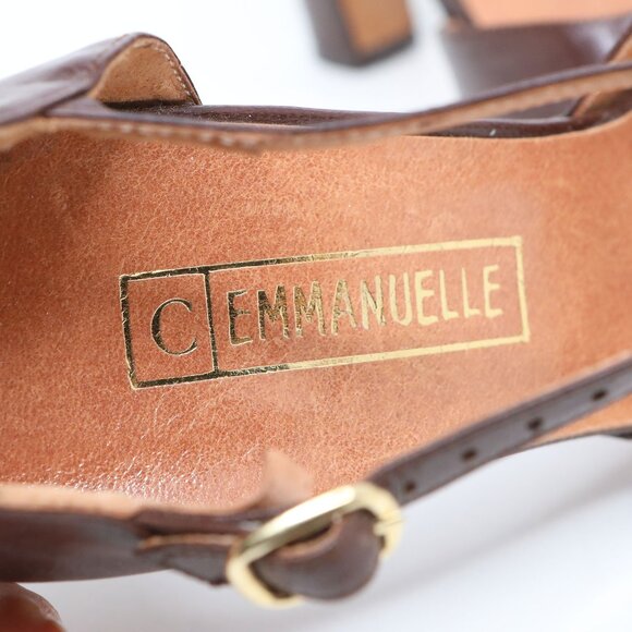 Vintage Emanuelle Brown Leather T-Strap Pumps 80s Chunky Heels Retro Granny - Picture 10 of 12